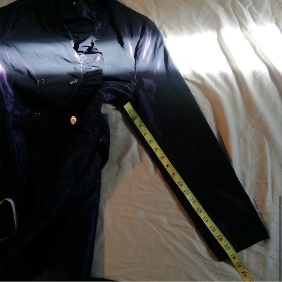 Pink Tartan purple taffeta trench coat with ruffles, size 10 - Picture 8 of 10